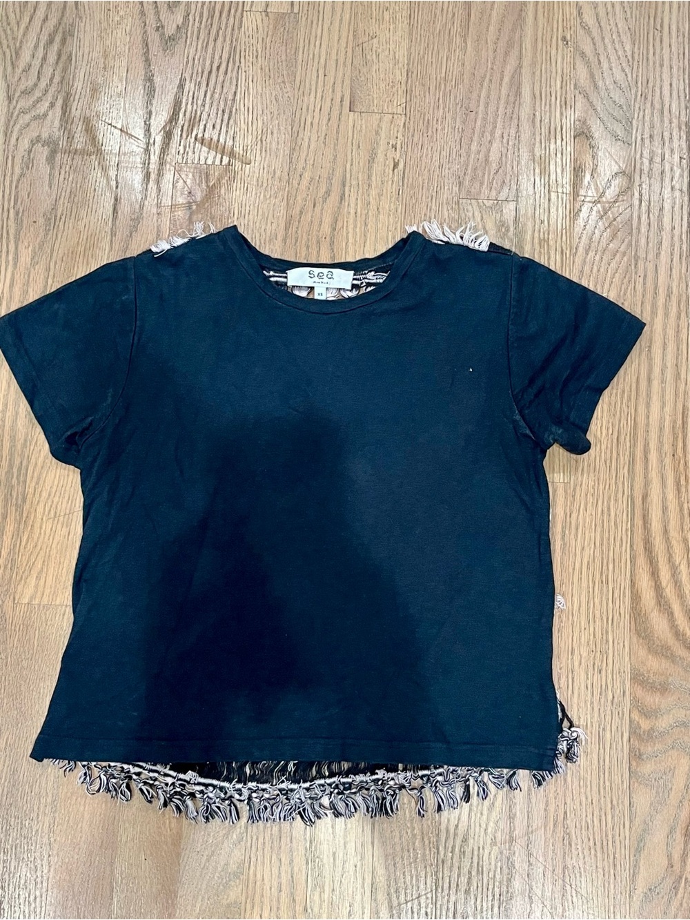 Sea New York Black Short-Sleeve Fringe Tee